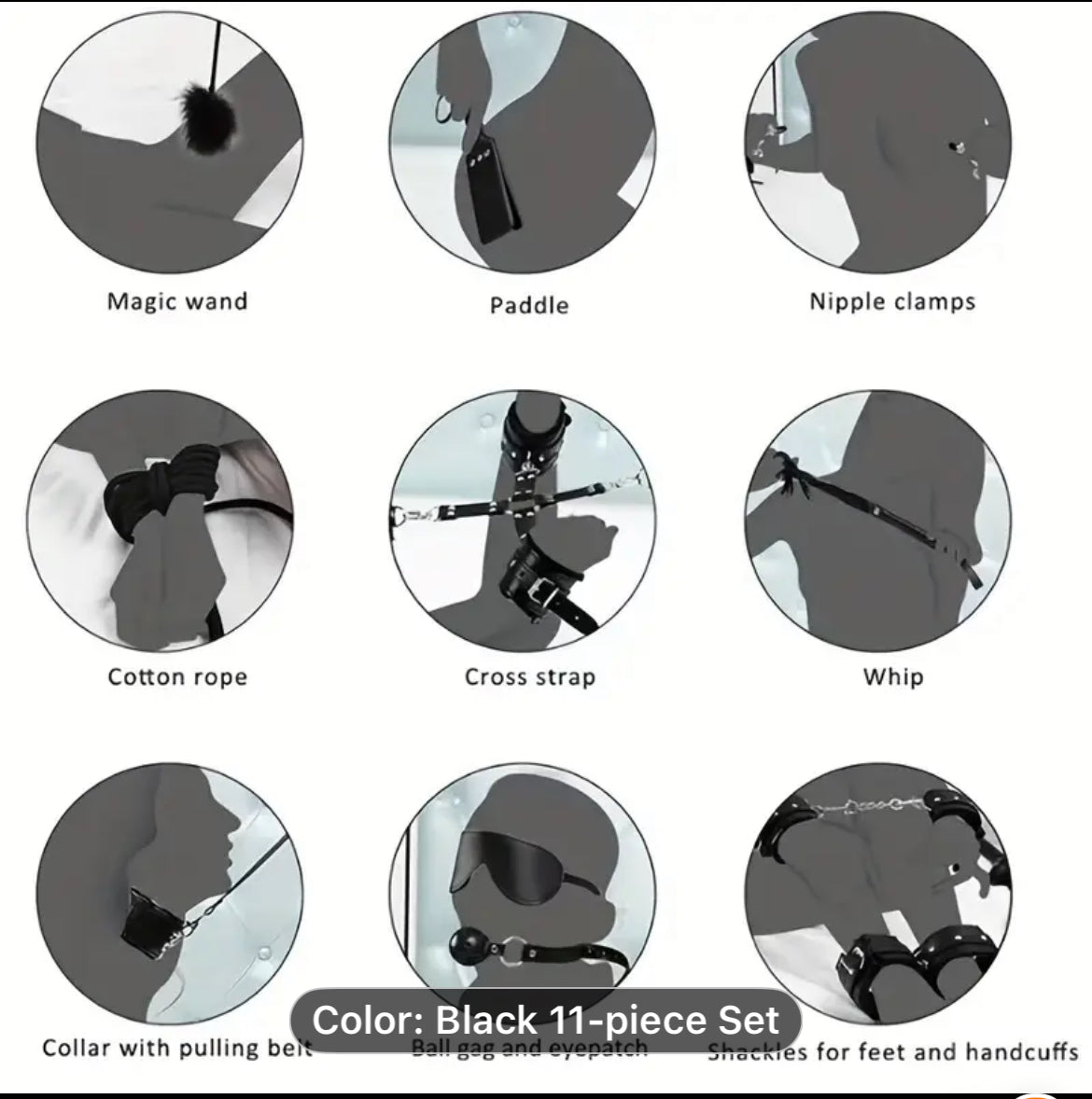 11 Piece Beginner BDSM Bondage Kit